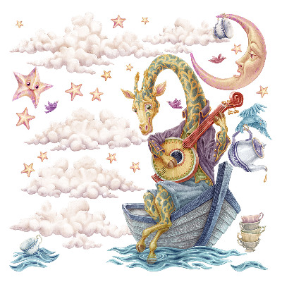 Autocolant perete 130x184 Animale pastelate în stil de desene animate