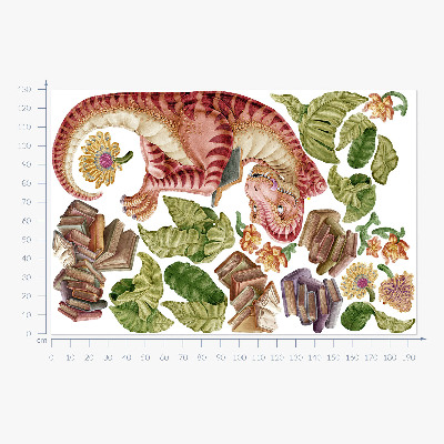 Autocolant pentru perete 130x194 Dinozaur roșu cu desene și flori