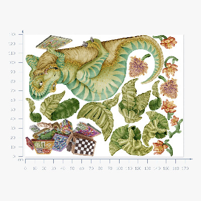 Autocolant perete 130x168 Model de dinozaur cu frunze și flori în pasteluri