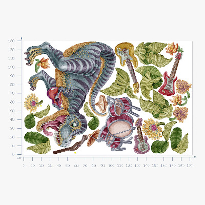 Autocolant de perete 130x193 Dinozauri muzicali în culori pastelate