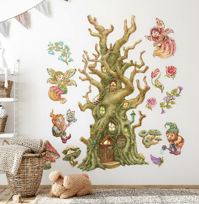 Autocolant perete 130x172 Creaturi zâne din pădure și cabană pastelată