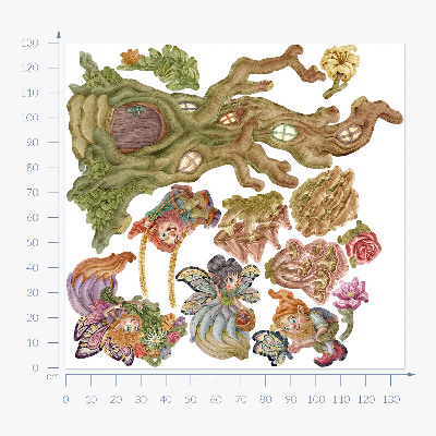 Autocolant de perete 130x135 Creaturi din pădure și o casă în copac pastel