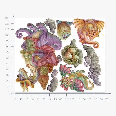 Autocolant perete 130x158 O familie de basm de dragoni colorați în pasteluri