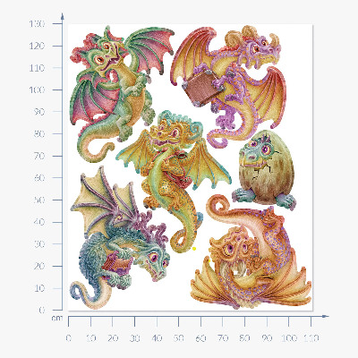 Autocolant pentru perete 130x111 Dragoni colorați într-un stil de desene animate de poveste