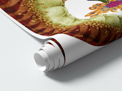 Autocolant de perete 80x119 Dinozaur roșu cu desene și vegetație