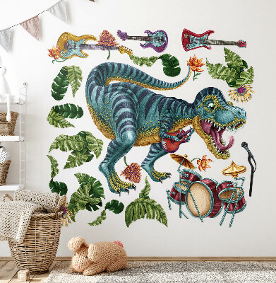Autocolant perete 80x119 Dinozaur de desene animate muzicale cu instrumente
