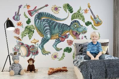 Autocolant perete 80x119 Dinozaur de desene animate muzicale cu instrumente