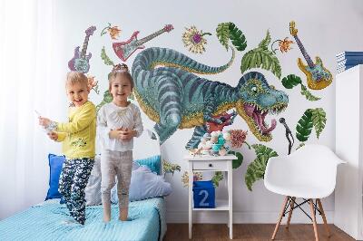 Autocolant perete 80x119 Dinozaur de desene animate muzicale cu instrumente