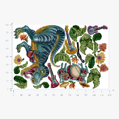 Autocolant perete 80x119 Dinozaur de desene animate muzicale cu instrumente