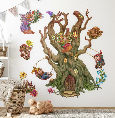 Autocolant perete 80x129 Creaturi magice din pădure și o casă în copac