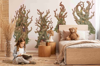 Autocolant pentru perete 80x143 Case de basm din pădure în copaci în stil de desene animate