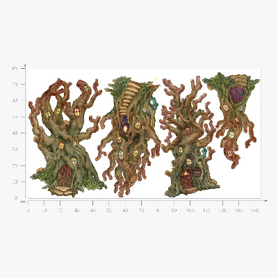 Autocolant pentru perete 80x143 Case de basm din pădure în copaci în stil de desene animate