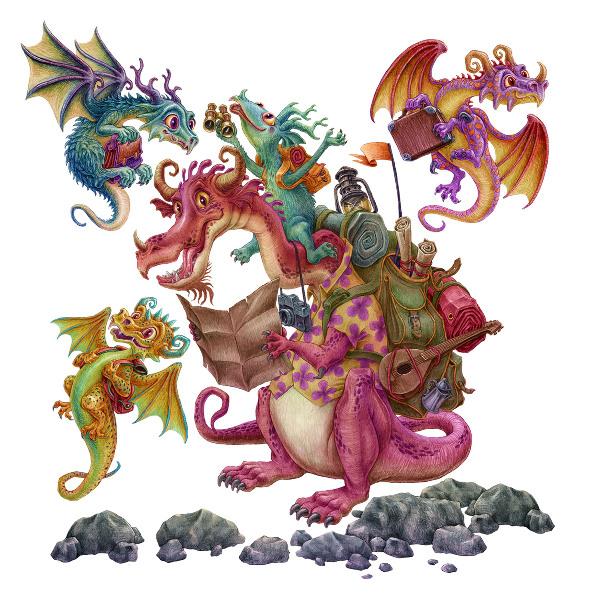 Autocolant de perete 80x107 O familie de dragoni din desene animate