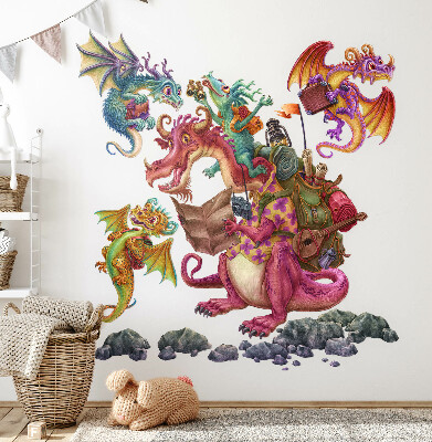 Autocolant de perete 80x107 O familie de dragoni din desene animate