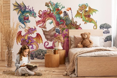 Autocolant de perete 80x107 O familie de dragoni din desene animate