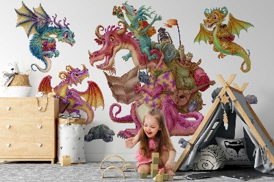 Autocolant de perete 80x107 O familie de dragoni din desene animate