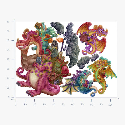 Autocolant de perete 80x107 O familie de dragoni din desene animate