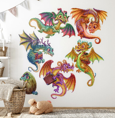 Autocolant pentru perete 80x64 Dragoni colorați într-o estetică de basm de desene animate