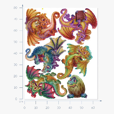 Autocolant pentru perete 80x64 Dragoni colorați într-o estetică de basm de desene animate