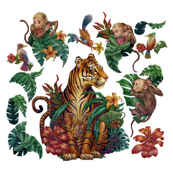 Autocolant de perete 80x105 Safari în junglă cu animale din desene animate