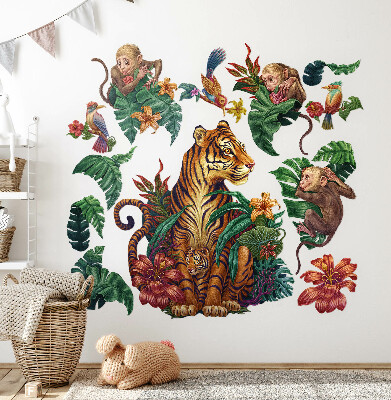 Autocolant de perete 80x105 Safari în junglă cu animale din desene animate