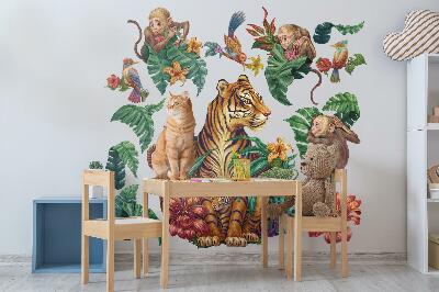 Autocolant de perete 80x105 Safari în junglă cu animale din desene animate