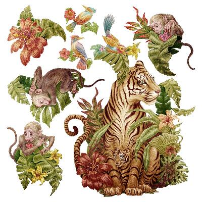 Autocolant pentru perete 80x106 Safari în junglă cu animale pastelate