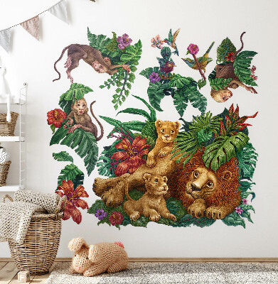 Autocolant perete 80x126 Safari fiare exotice în stil de desene animate din jungla tropicală