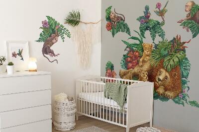 Autocolant perete 80x126 Safari fiare exotice în stil de desene animate din jungla tropicală