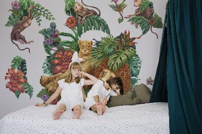 Autocolant perete 80x126 Safari fiare exotice în stil de desene animate din jungla tropicală
