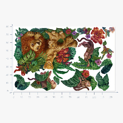 Autocolant perete 80x126 Safari fiare exotice în stil de desene animate din jungla tropicală