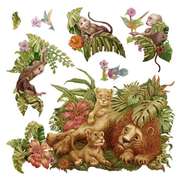 Autocolant de perete 80x122 Safari animale exotice în jungla pastelate