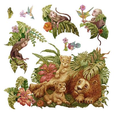 Autocolant de perete 80x122 Safari animale exotice în jungla pastelate
