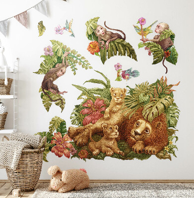 Autocolant de perete 80x122 Safari animale exotice în jungla pastelate