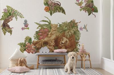 Autocolant de perete 80x122 Safari animale exotice în jungla pastelate