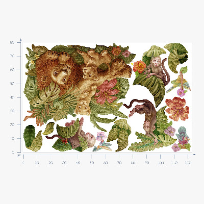 Autocolant de perete 80x122 Safari animale exotice în jungla pastelate