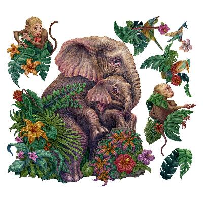 Autocolant pentru perete 80x101 Animale sălbatice și tropice într-o versiune de desene animate