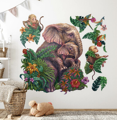 Autocolant pentru perete 80x101 Animale sălbatice și tropice într-o versiune de desene animate