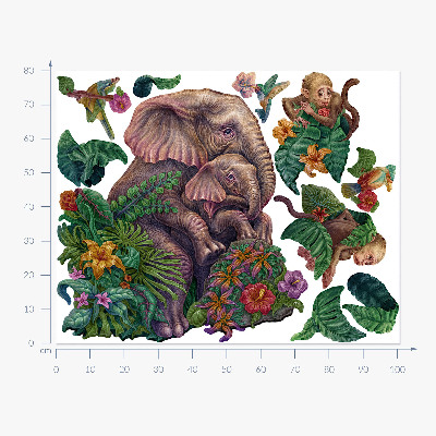 Autocolant pentru perete 80x101 Animale sălbatice și tropice într-o versiune de desene animate