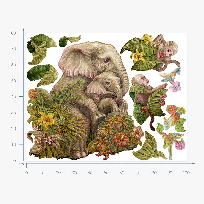 Autocolant perete 80x100 Safari cu animale exotice și vegetație