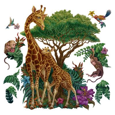 Autocolant de perete 80x119 Safari cu animale sălbatice sub formă de desene animate