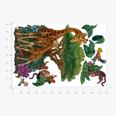 Autocolant de perete 80x119 Safari cu animale sălbatice sub formă de desene animate