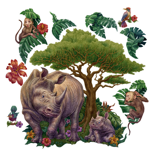 Autocolant perete 80x86 Animale sălbatice și vegetație de safari în desene