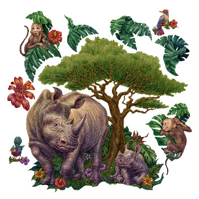 Autocolant perete 80x86 Animale sălbatice și vegetație de safari în desene