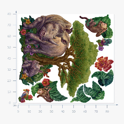 Autocolant perete 80x86 Animale sălbatice și vegetație de safari în desene