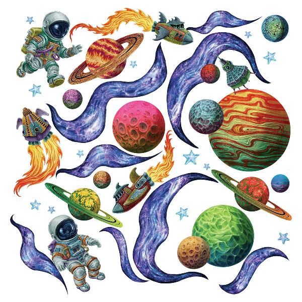 Autocolant pentru perete 80x124 Călătorie spațială cu rachete cu astronauți și planete