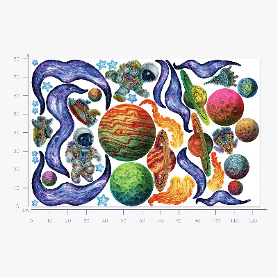Autocolant pentru perete 80x124 Călătorie spațială cu rachete cu astronauți și planete