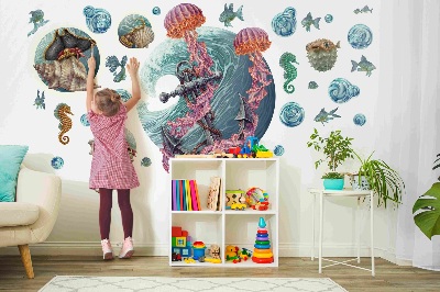 Autocolant perete 80x86 Basm subacvatic cu meduze de mare în desen