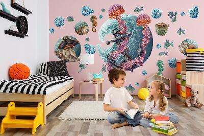 Autocolant perete 80x86 Basm subacvatic cu meduze de mare în desen