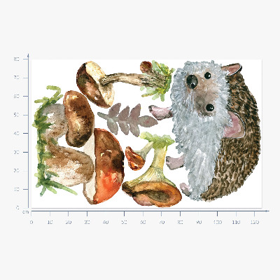 Autocolant perete 80x124 Compoziția pădurii de plante și animale în acuarelă